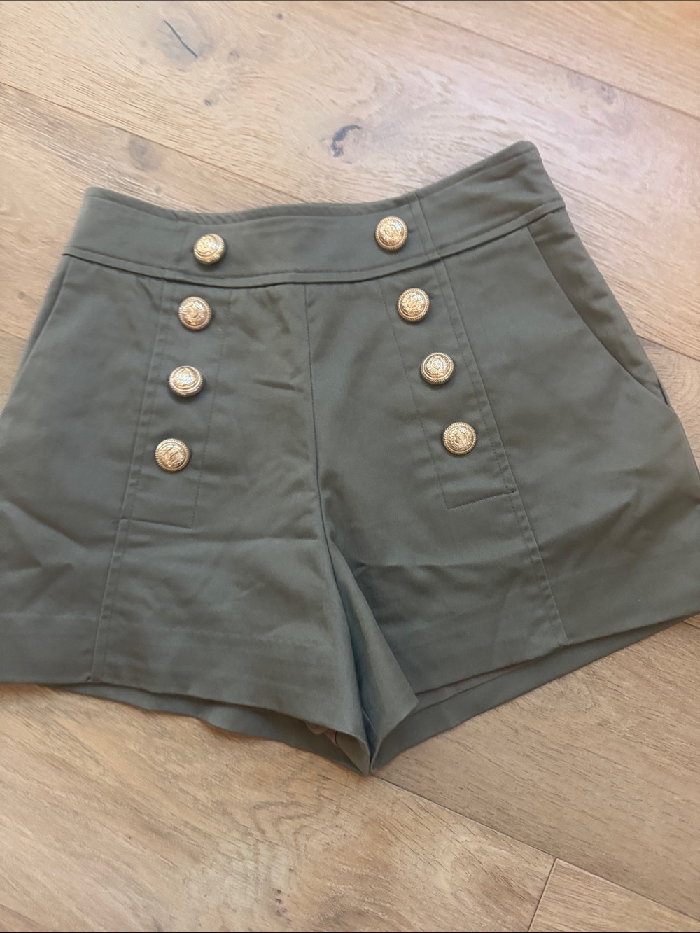 Generation Love Olive High-Waist Sailor Button Shorts